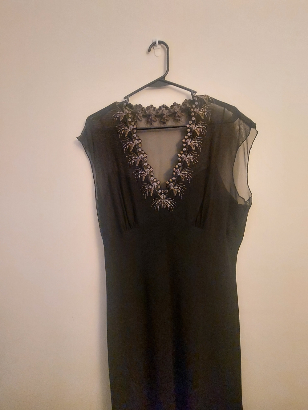 Jones New York Black Midi Dress with Beaded V-Neck